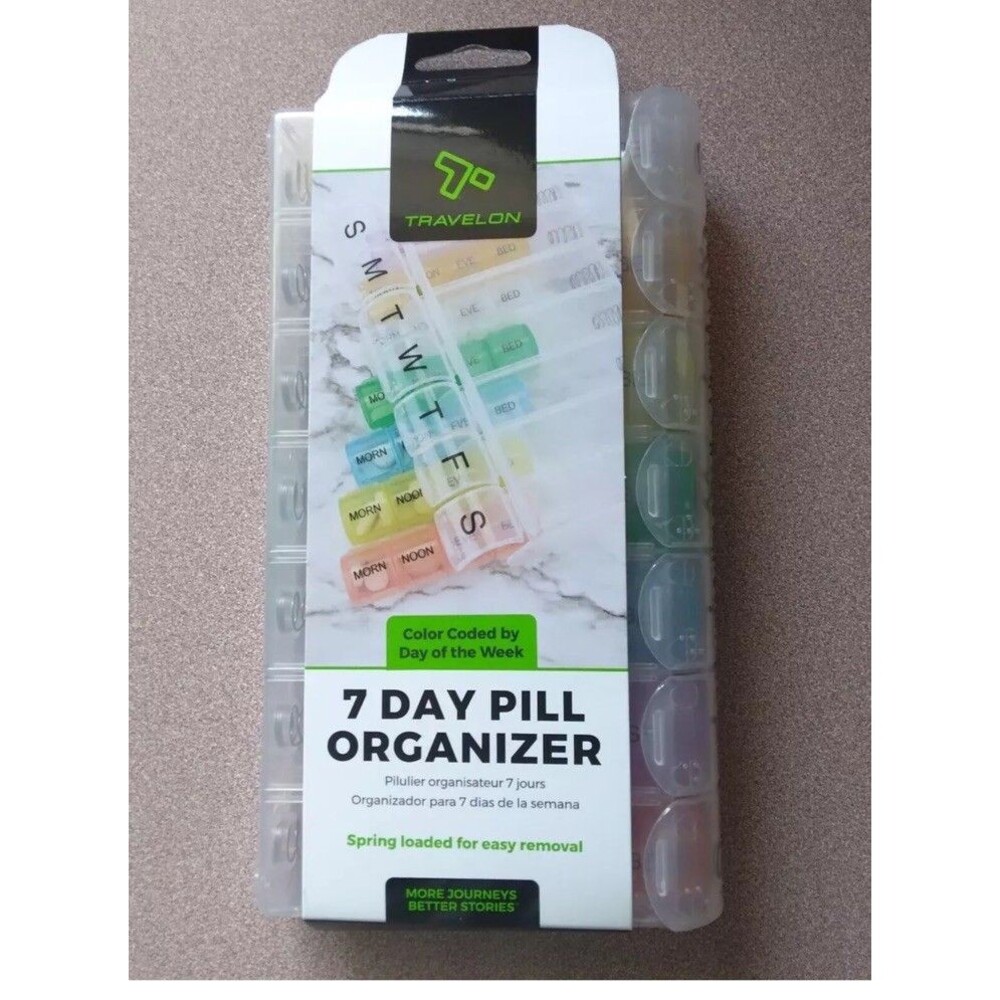 Travelon 7 Day Pill Organizer Color Coded by Day of the Week
